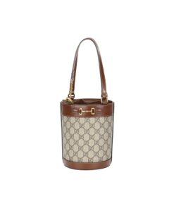 구찌 홀스빗 1955 캔버스+가죽 버킷 백, 숄더 백 S 여성 에보니 & 브라운 L14*W14*H19cm