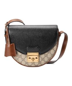 구찌 Gg 슈프림 캔버스 패드락 라운드 스몰 숄더백 베이지 에보니 블랙 L22.5*W6.5*H19.5cm