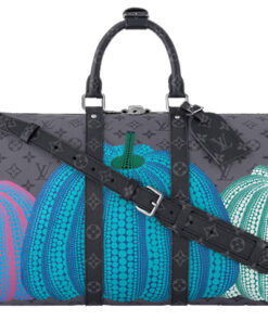 LOUIS VUITTON 야요이 쿠사마 콜라보레이션 키폴 코팅 캔버스 및 소가죽 여행 백, <브랜드_1>e 어깨 크로스백, 핸드백 남성 그레이 L45*W20*H27cm